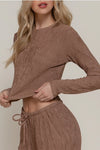 Long Sleeve Crew Neck Top & Waist Tie Long Pants Set Mocha
