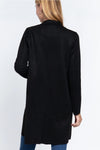 Long Sleeve Open Front Faux Suede Jacket Black