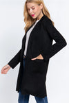 Long Sleeve Open Front Faux Suede Jacket Black