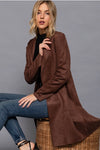 Long Sleeve Open Front Faux Suede Jacket Dark Brown