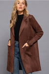 Long Sleeve Open Front Faux Suede Jacket Dark Brown