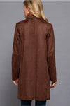 Long Sleeve Open Front Faux Suede Jacket Dark Brown