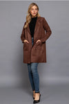 Long Sleeve Open Front Faux Suede Jacket Dark Brown