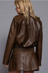 Long Sleeve Wash Effect Faux Leather Jacket
