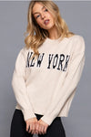 Long Sleeve Crew Neck "New York" Lettering Sweater Top
