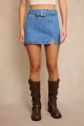 Low Rise Denim Skirt with Belt