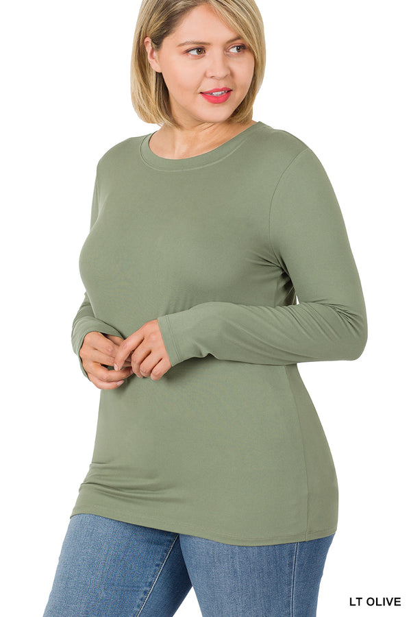 Brushed Microfiber Long Sleeve V-neck Curvy Fit Tee, 6 Colors