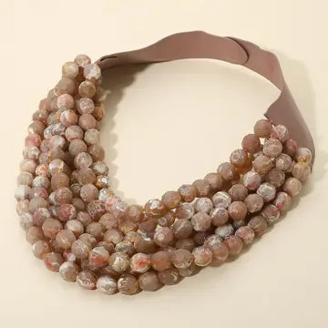 Marbled Faceted Ball Beaded Multi Layered Faux Leather Magnetic Necklace