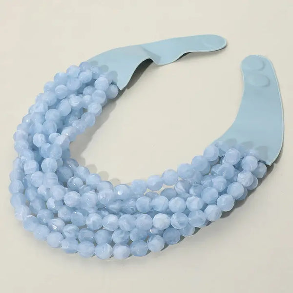 Marbled Faceted Ball Beaded Multi Layered Faux Leather Magnetic Necklace