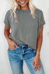 Medium Grey Textured Knit Exposed Stitching Top