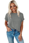 Medium Grey Textured Knit Exposed Stitching Top