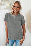 Medium Grey Textured Knit Exposed Stitching Top