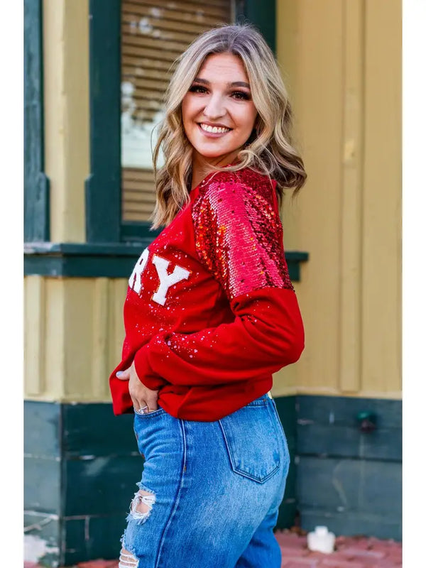 Merry On Sequin Sleeve