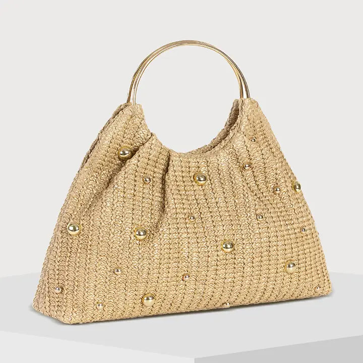 Metal Ring Woven Handbag