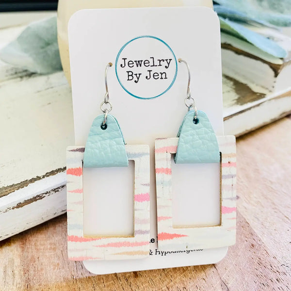 Mia Earrings: Coral Taffy & Baby Blue