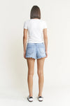 Mica Super High Hidden Buttons Distressed with Raw Hem Shorts