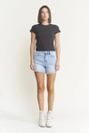 Mica Super High Light Denim Shorts with Frayed Raw Hem