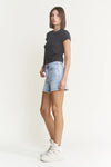 Mica Super High Light Denim Shorts with Frayed Raw Hem