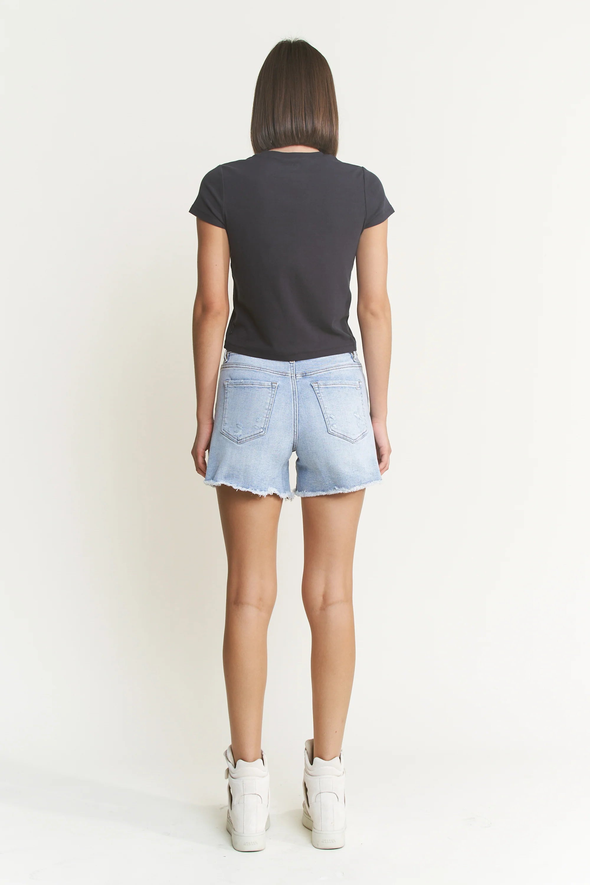 Mica Super High Light Denim Shorts with Frayed Raw Hem