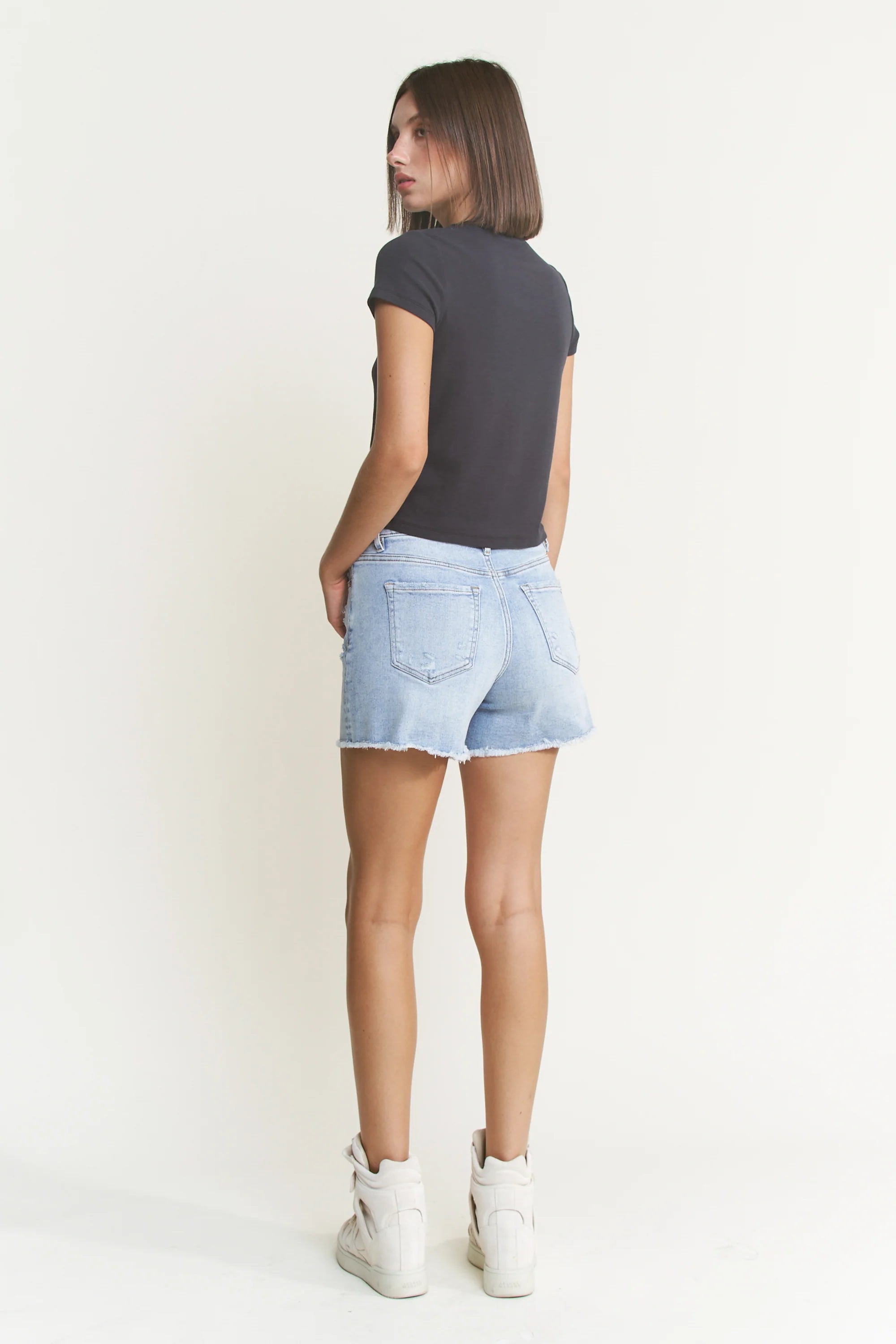 Mica Super High Light Denim Shorts with Frayed Raw Hem