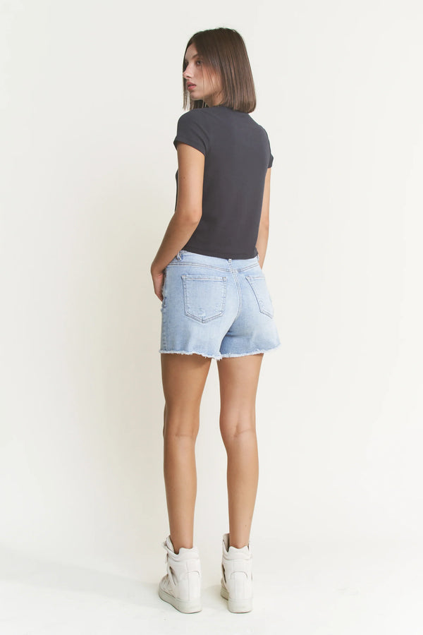 Mica Super High Light Denim Shorts with Frayed Raw Hem