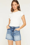 Mica Super High Raw Hem Mid Length Denim Shorts