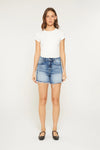 Mica Super High Raw Hem Mid Length Denim Shorts