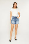 Mica Super High Raw Hem Mid Length Denim Shorts
