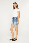 Mica Super High Raw Hem Mid Length Denim Shorts