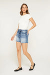 Mica Super High Raw Hem Mid Length Denim Shorts