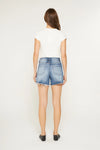 Mica Super High Raw Hem Mid Length Denim Shorts