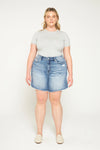 Mica Super High Raw Hem Mid Length Denim Shorts Plus Size