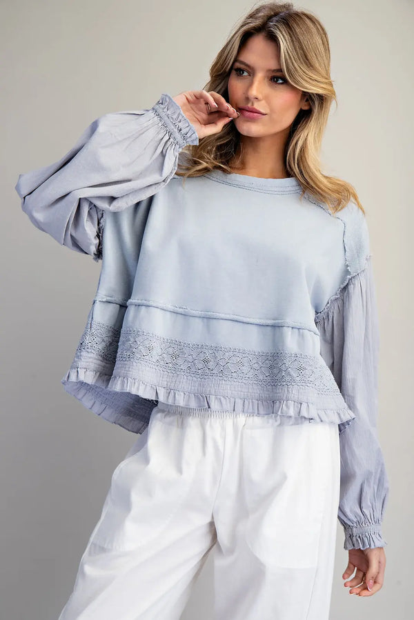 Mineral Washed Lace Contrast Top