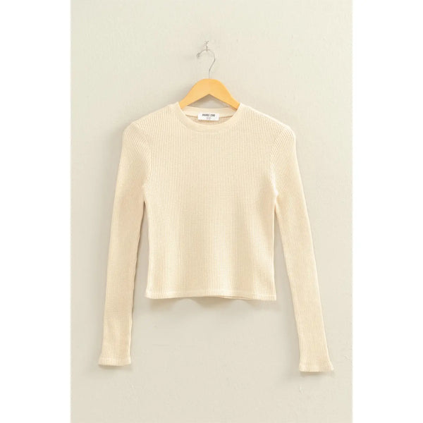 Mineral Wash Waffle Knit Long Sleeve Top - 4 Colors