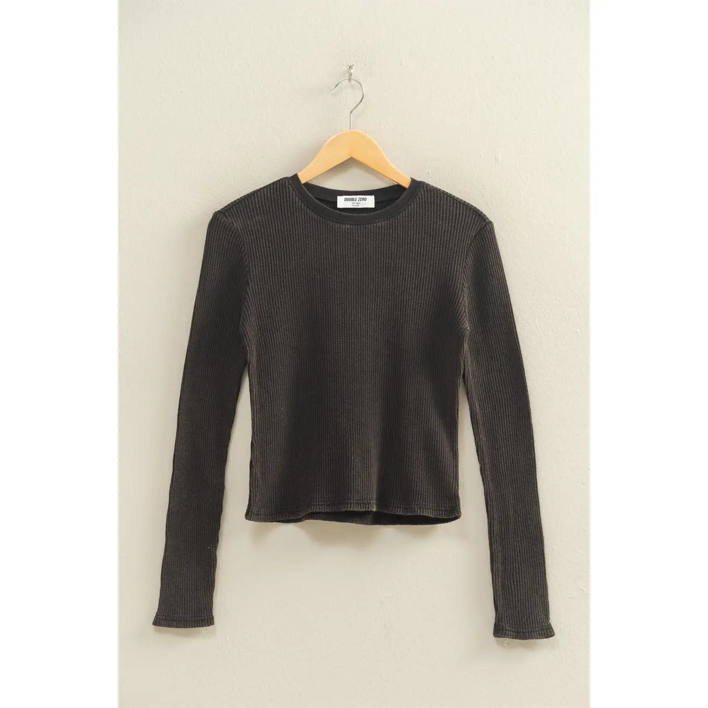 Mineral Wash Waffle Knit Long Sleeve Top - 4 Colors
