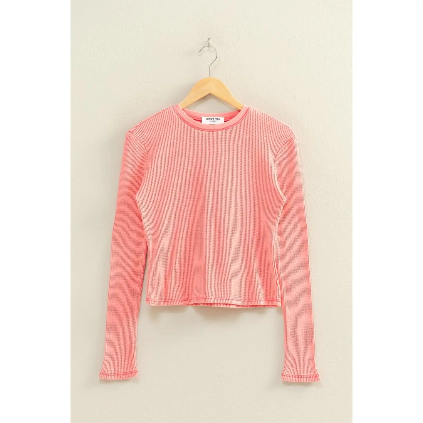 Mineral Wash Waffle Knit Long Sleeve Top - 4 Colors