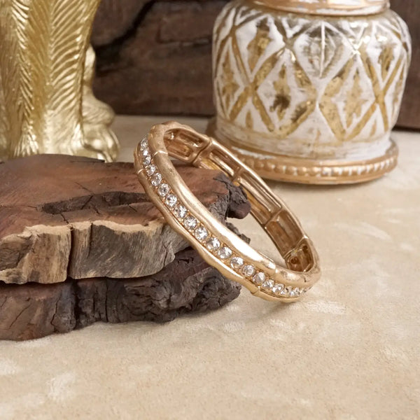 Minimalist Crystal Bangle Bracelet – Brushed Gold