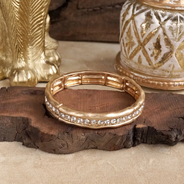 Minimalist Crystal Bangle Bracelet – Brushed Gold