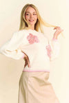 Multi Floral Patches Fuzzy Long Sleeve Sweater