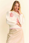 Multi Floral Patches Fuzzy Long Sleeve Sweater