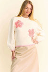 Multi Floral Patches Fuzzy Long Sleeve Sweater