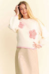 Multi Floral Patches Fuzzy Long Sleeve Sweater