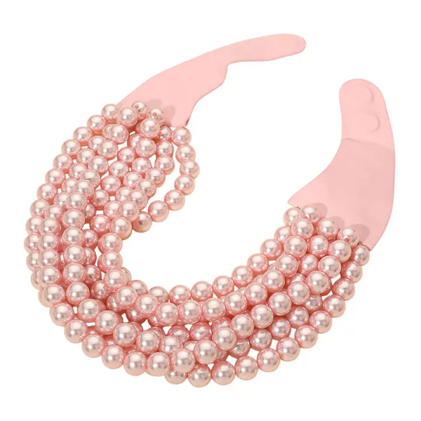 Multi Layered Pearl Beaded Collar Magnetic Necklace