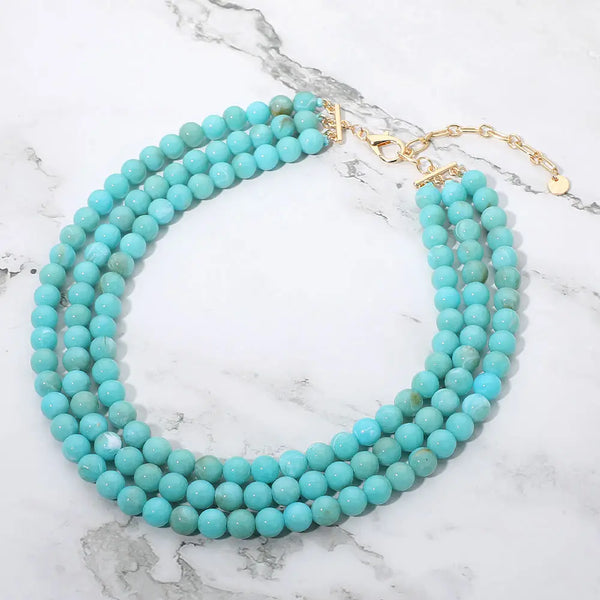 Multi Strand Marbled Resin Ball Beaded Layered Statement Necklace