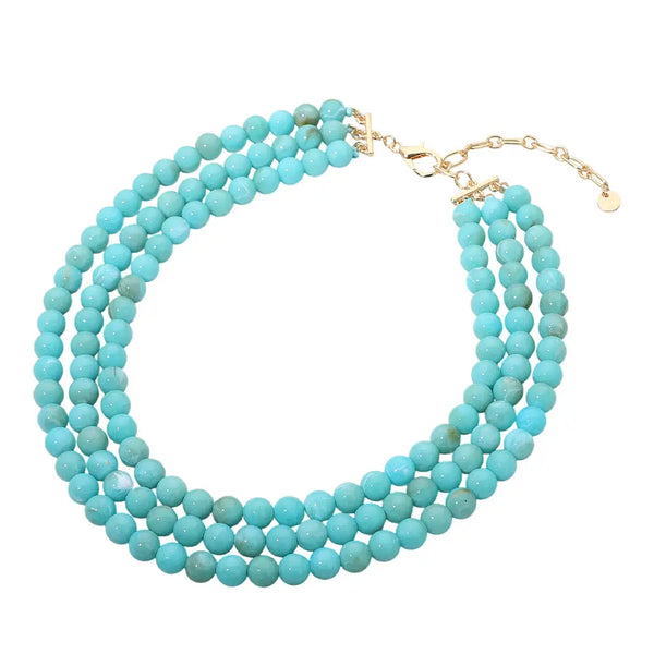 Multi Strand Marbled Resin Ball Beaded Layered Statement Necklace