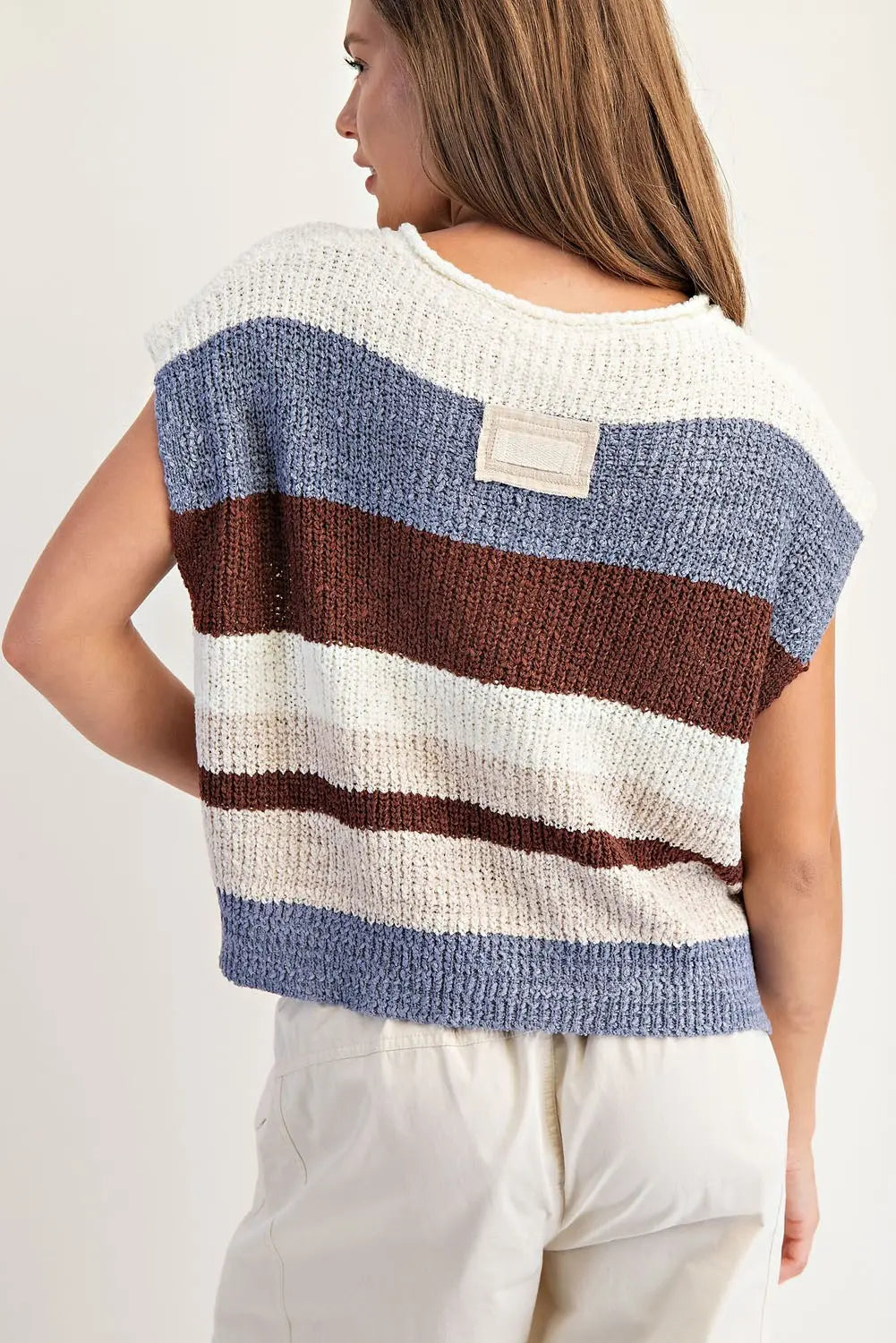 Multicolor Striped Cap Sleeve Sweater - Forest Bloom