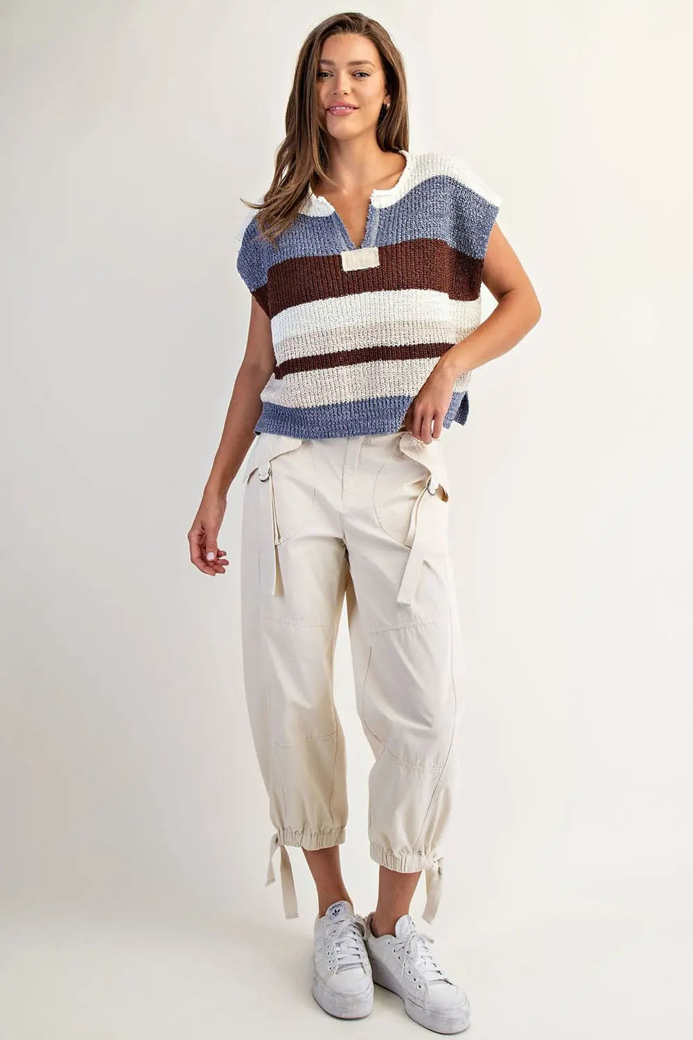 Multicolor Striped Cap Sleeve Sweater - Forest Bloom