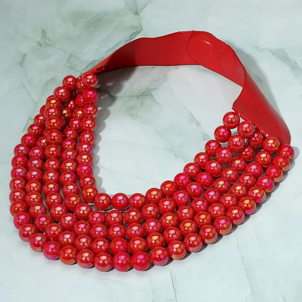 Multistrand Beaded Statement Magnetic Necklace Red