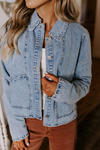 Myosotis Scallop Trim Collar Patched Pocket Button Up Denim Jacket