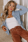 Myosotis Scallop Trim Collar Patched Pocket Button Up Denim Jacket